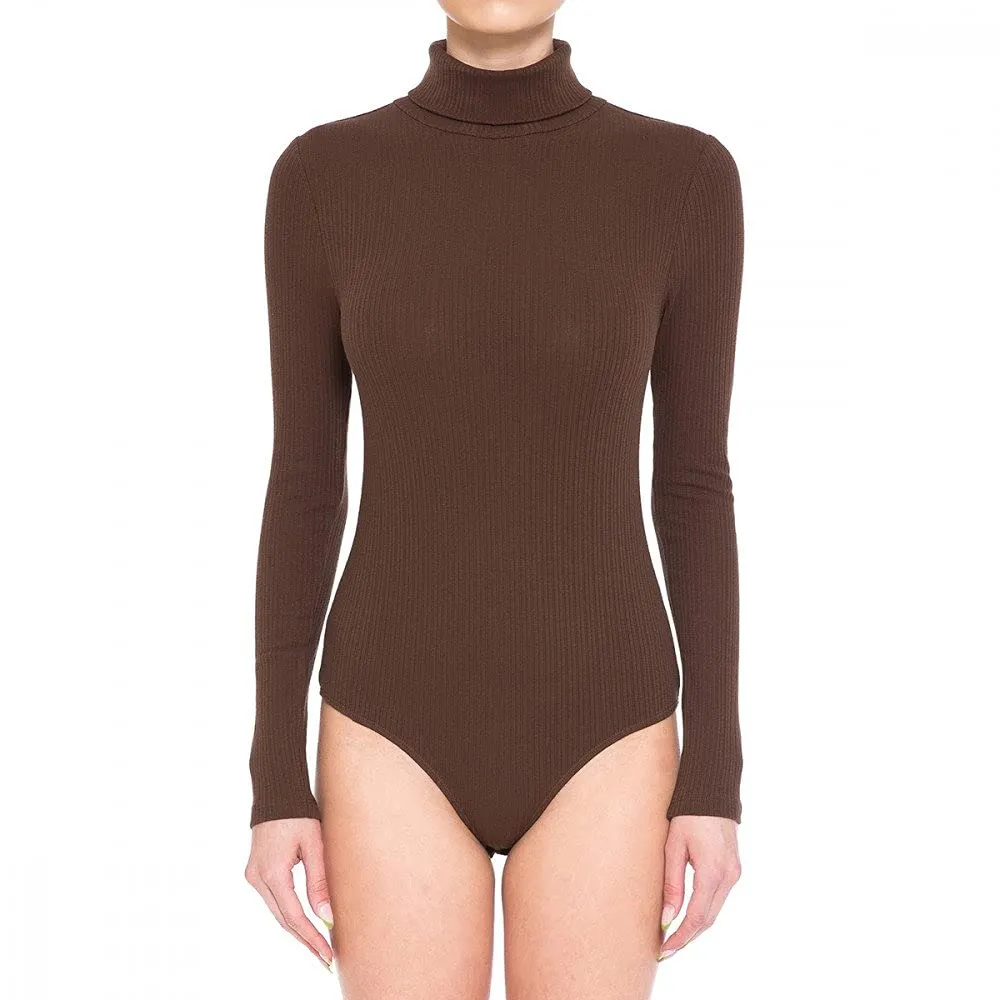 Women's Multi-Ribbed Turtleneck Long Sleeve Bodysuit