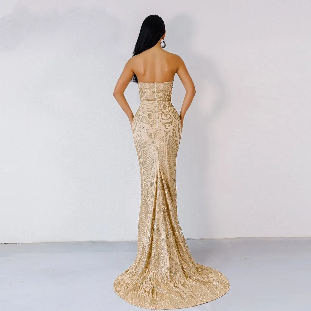 Women's Off-Shoulder Glitter Floor-Length Backless Dress