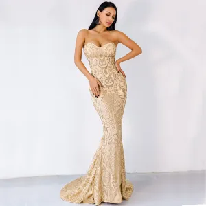 Women's Off-Shoulder Glitter Floor-Length Backless Dress