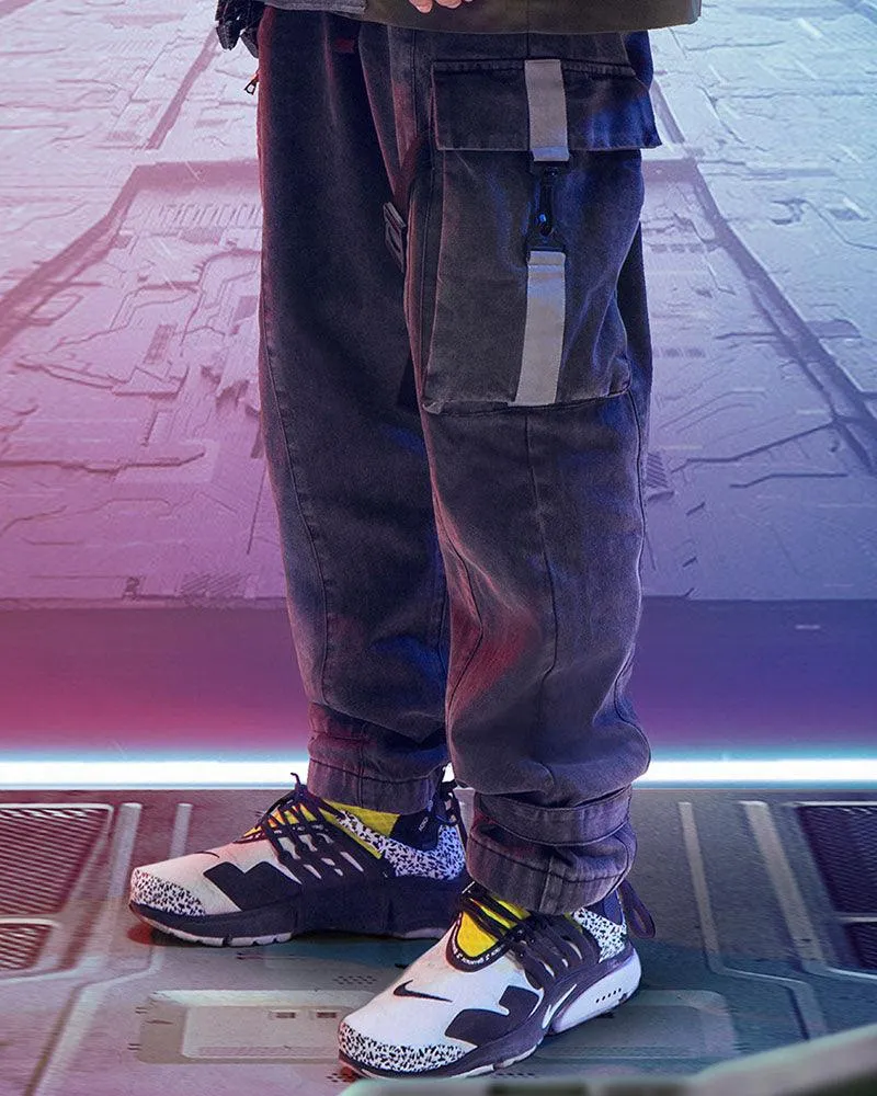 XIPHEVIL Cyberpunk Reflective Unisex Denim Cargo Pants