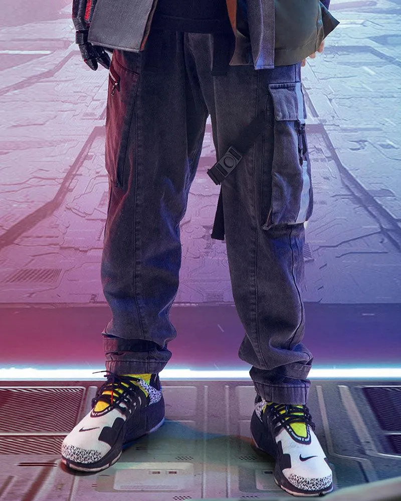 XIPHEVIL Cyberpunk Reflective Unisex Denim Cargo Pants