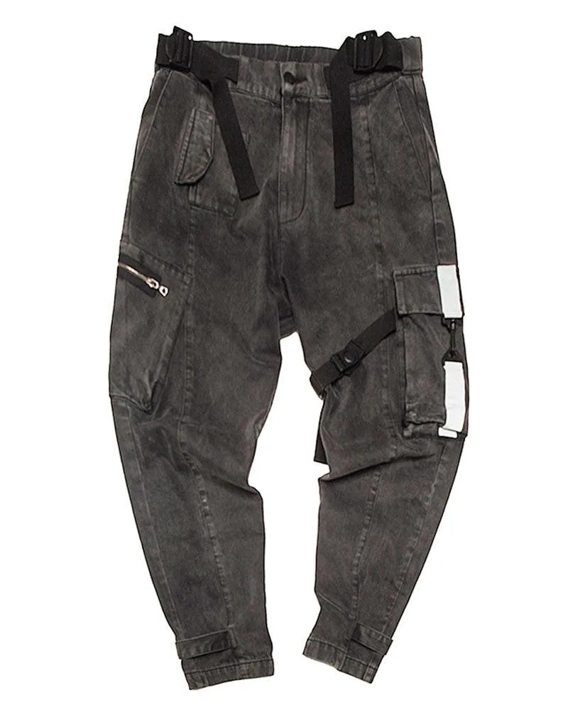 XIPHEVIL Cyberpunk Reflective Unisex Denim Cargo Pants