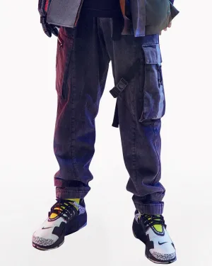 XIPHEVIL Cyberpunk Reflective Unisex Denim Cargo Pants
