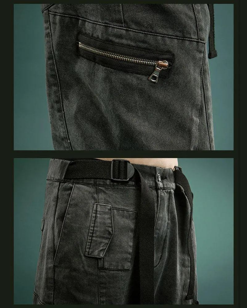 XIPHEVIL Cyberpunk Reflective Unisex Denim Cargo Pants