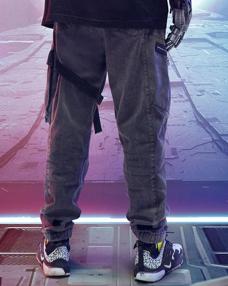 XIPHEVIL Cyberpunk Reflective Unisex Denim Cargo Pants