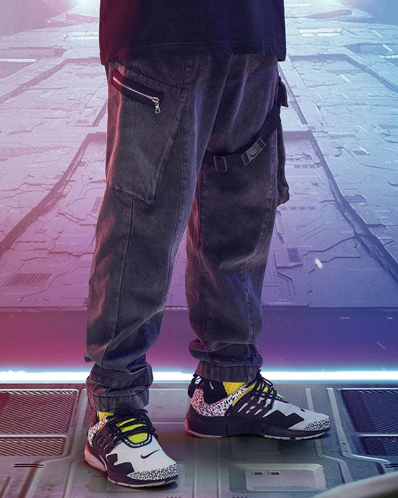 XIPHEVIL Cyberpunk Reflective Unisex Denim Cargo Pants