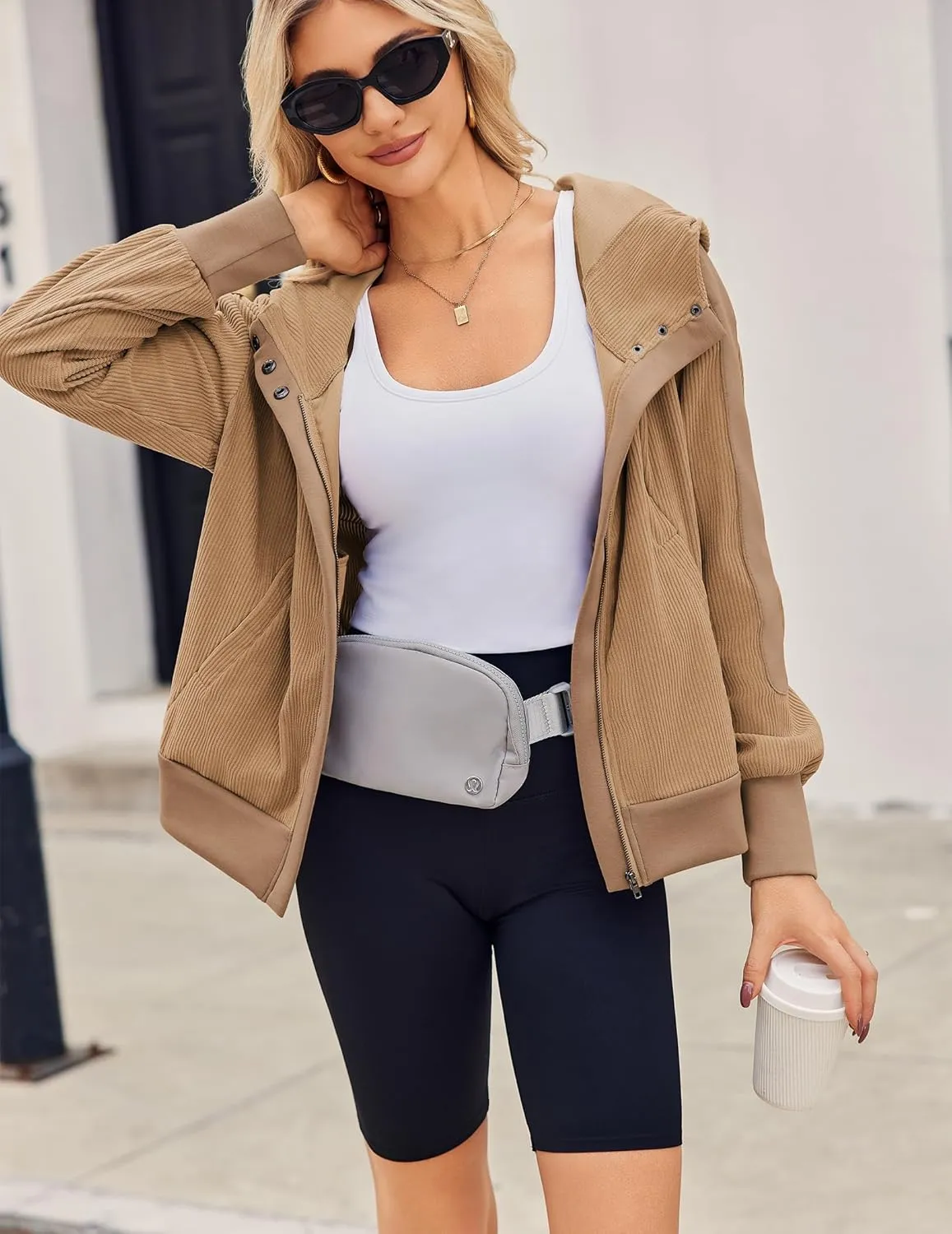 Zeagoo Womens Corduroy Knit Hoodies Zip Up Shirt Jacket