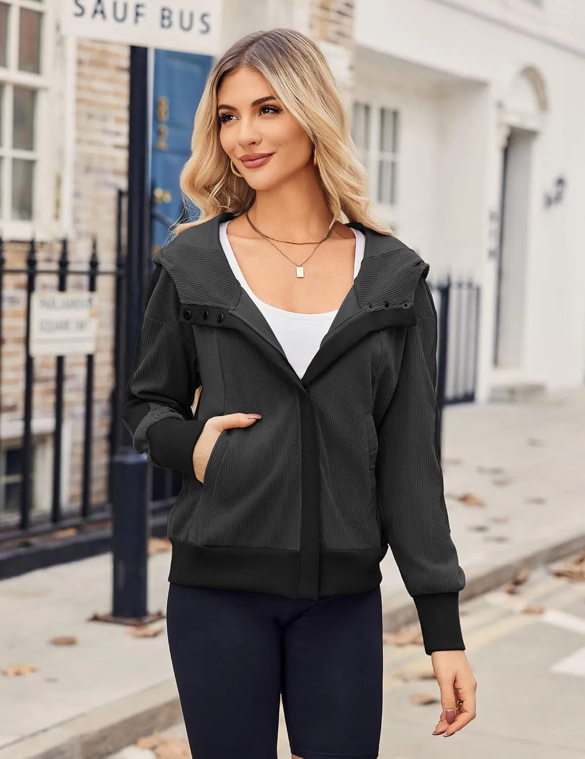Zeagoo Womens Corduroy Knit Hoodies Zip Up Shirt Jacket