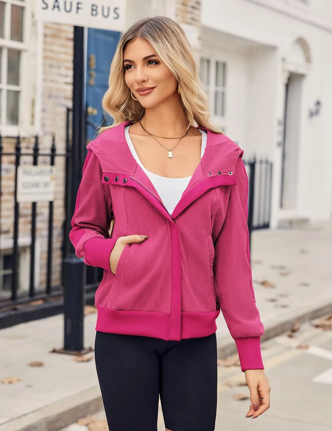 Zeagoo Womens Corduroy Knit Hoodies Zip Up Shirt Jacket