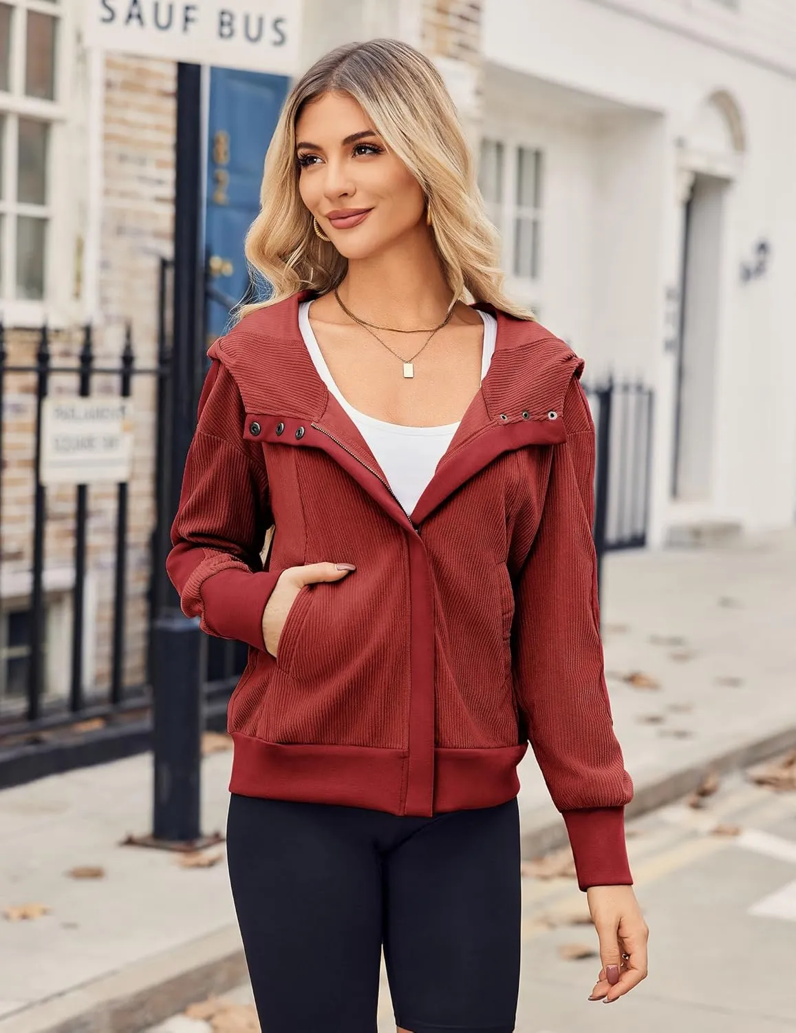 Zeagoo Womens Corduroy Knit Hoodies Zip Up Shirt Jacket