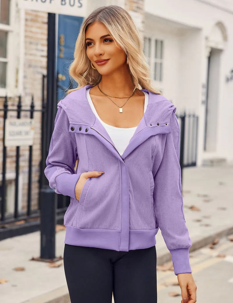 Zeagoo Womens Corduroy Knit Hoodies Zip Up Shirt Jacket