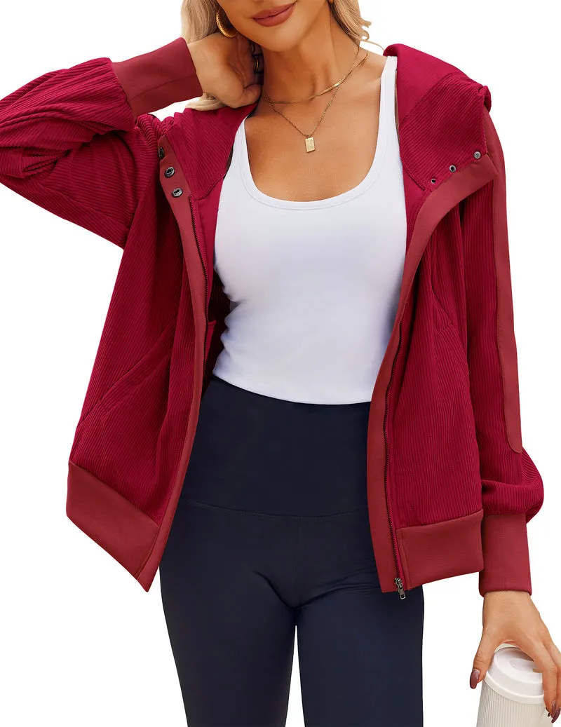 Zeagoo Womens Corduroy Knit Hoodies Zip Up Shirt Jacket