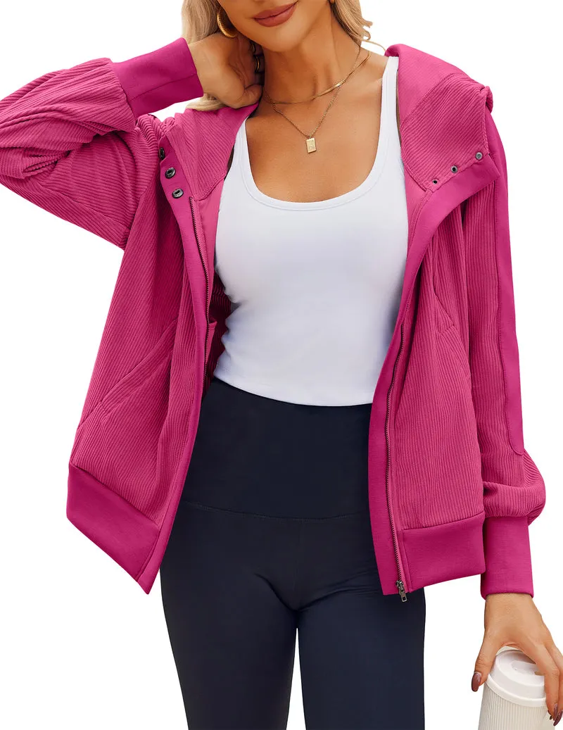Zeagoo Womens Corduroy Knit Hoodies Zip Up Shirt Jacket