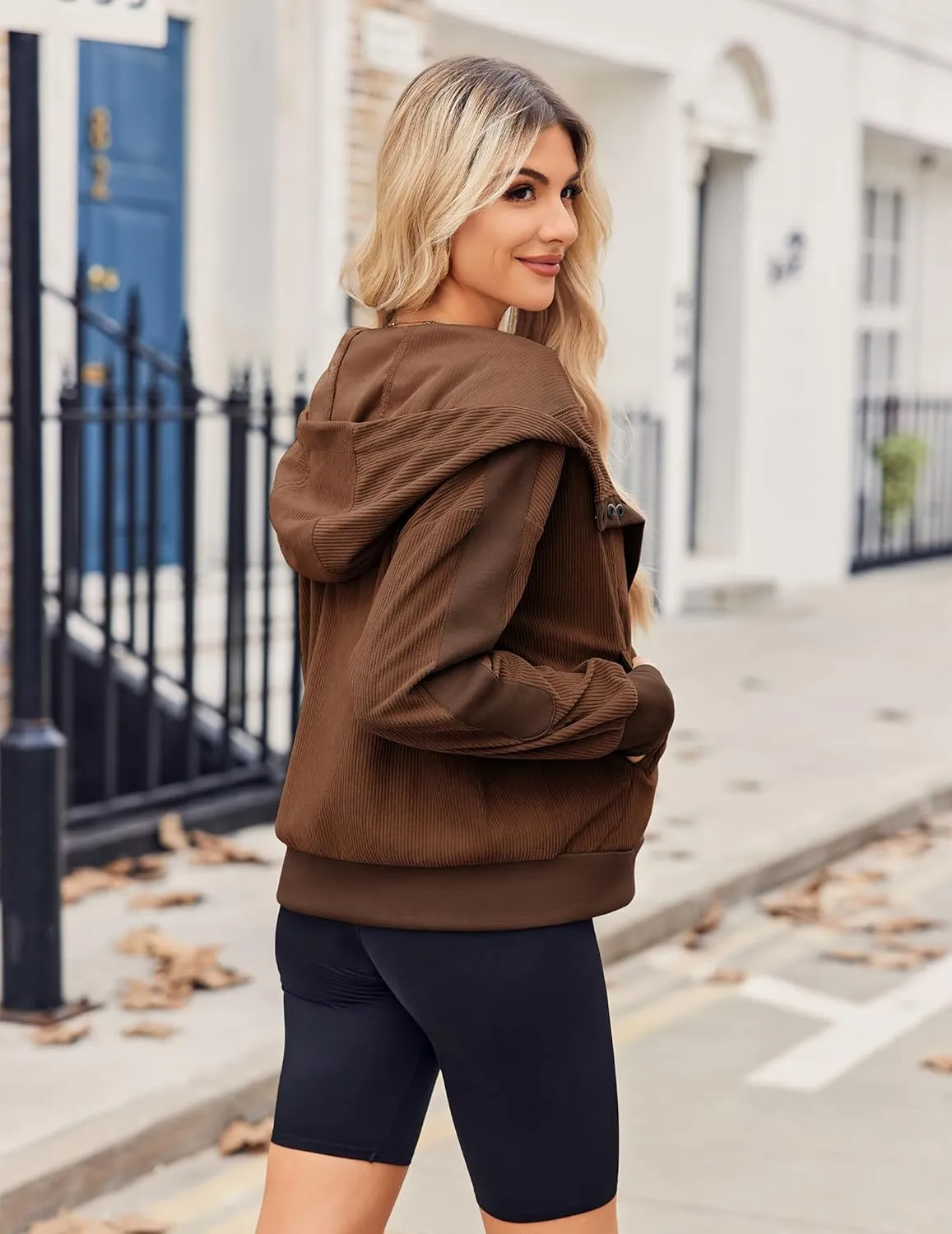 Zeagoo Womens Corduroy Knit Hoodies Zip Up Shirt Jacket