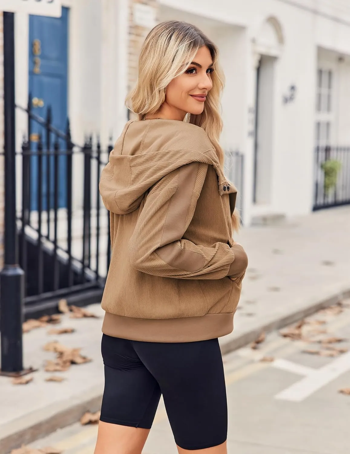 Zeagoo Womens Corduroy Knit Hoodies Zip Up Shirt Jacket