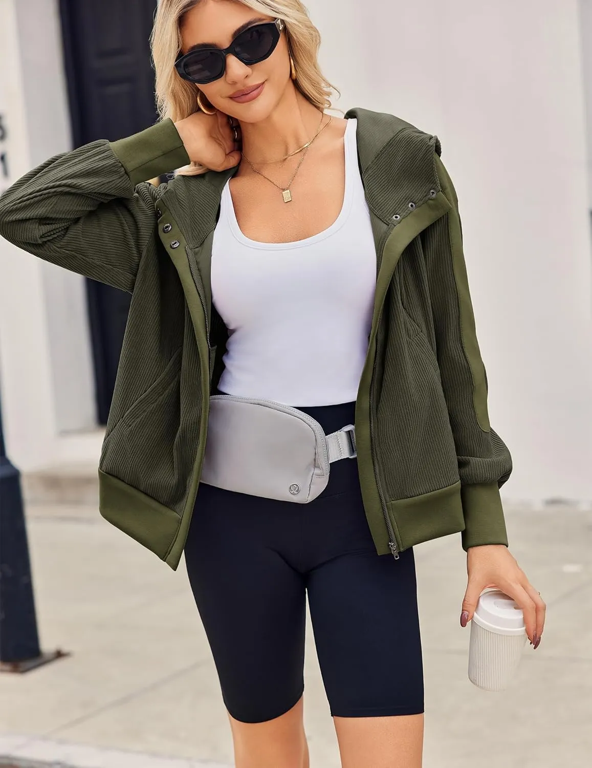 Zeagoo Womens Corduroy Knit Hoodies Zip Up Shirt Jacket