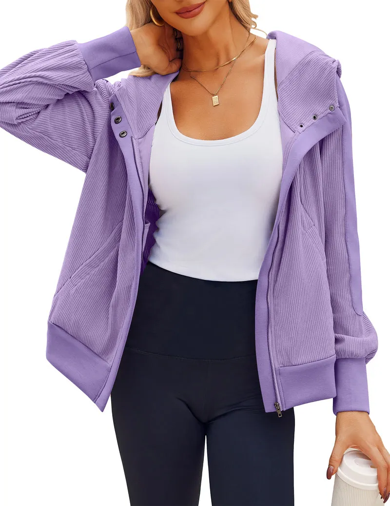 Zeagoo Womens Corduroy Knit Hoodies Zip Up Shirt Jacket