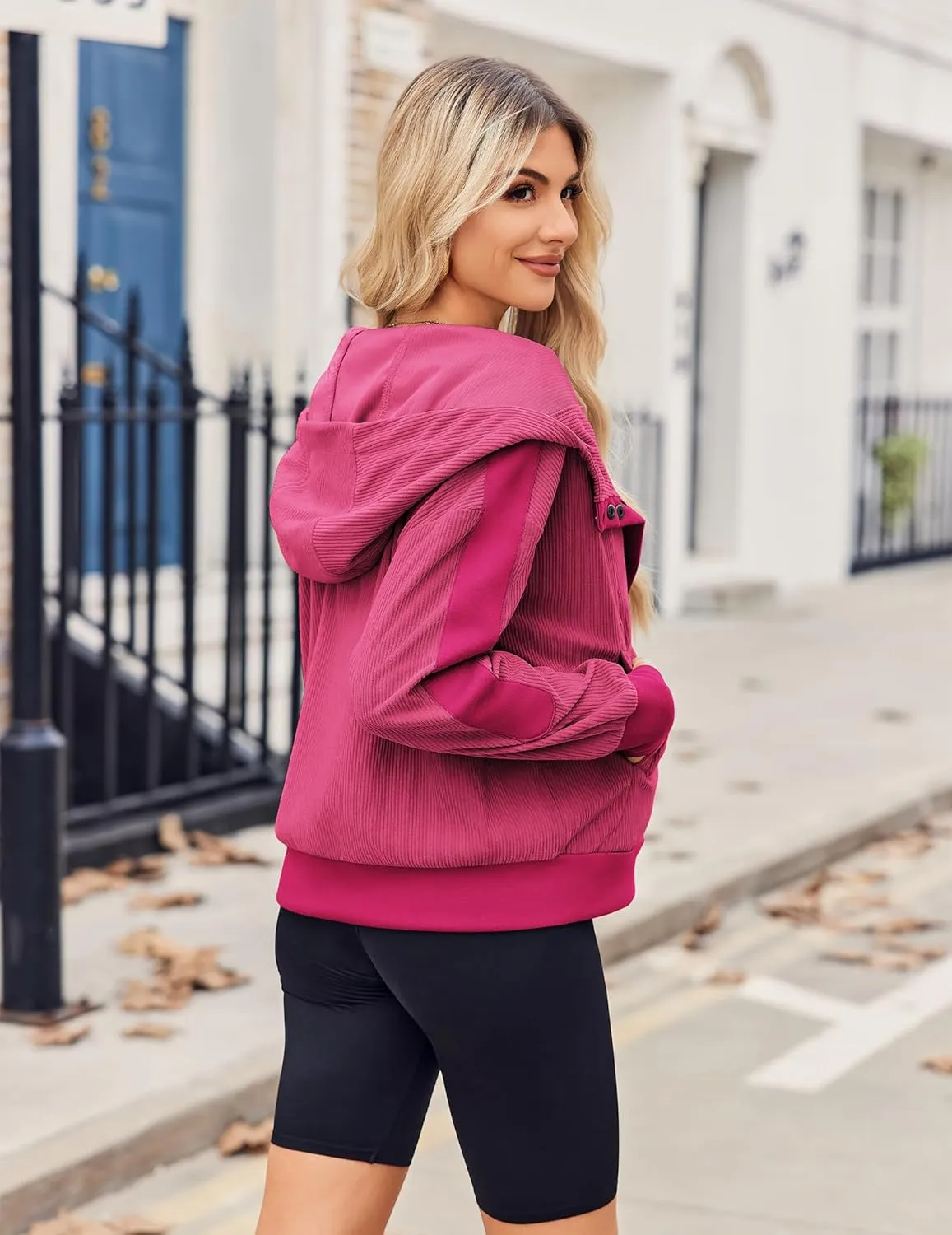 Zeagoo Womens Corduroy Knit Hoodies Zip Up Shirt Jacket