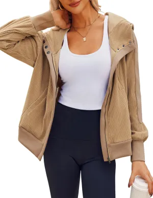 Zeagoo Womens Corduroy Knit Hoodies Zip Up Shirt Jacket