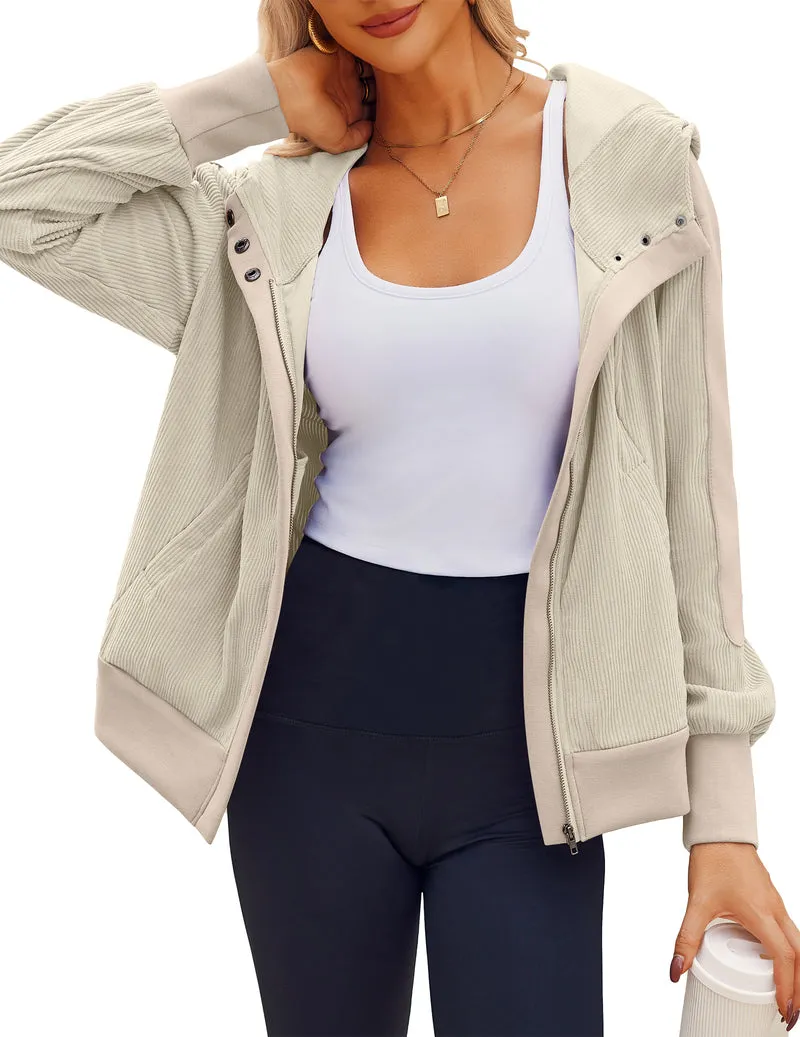 Zeagoo Womens Corduroy Knit Hoodies Zip Up Shirt Jacket