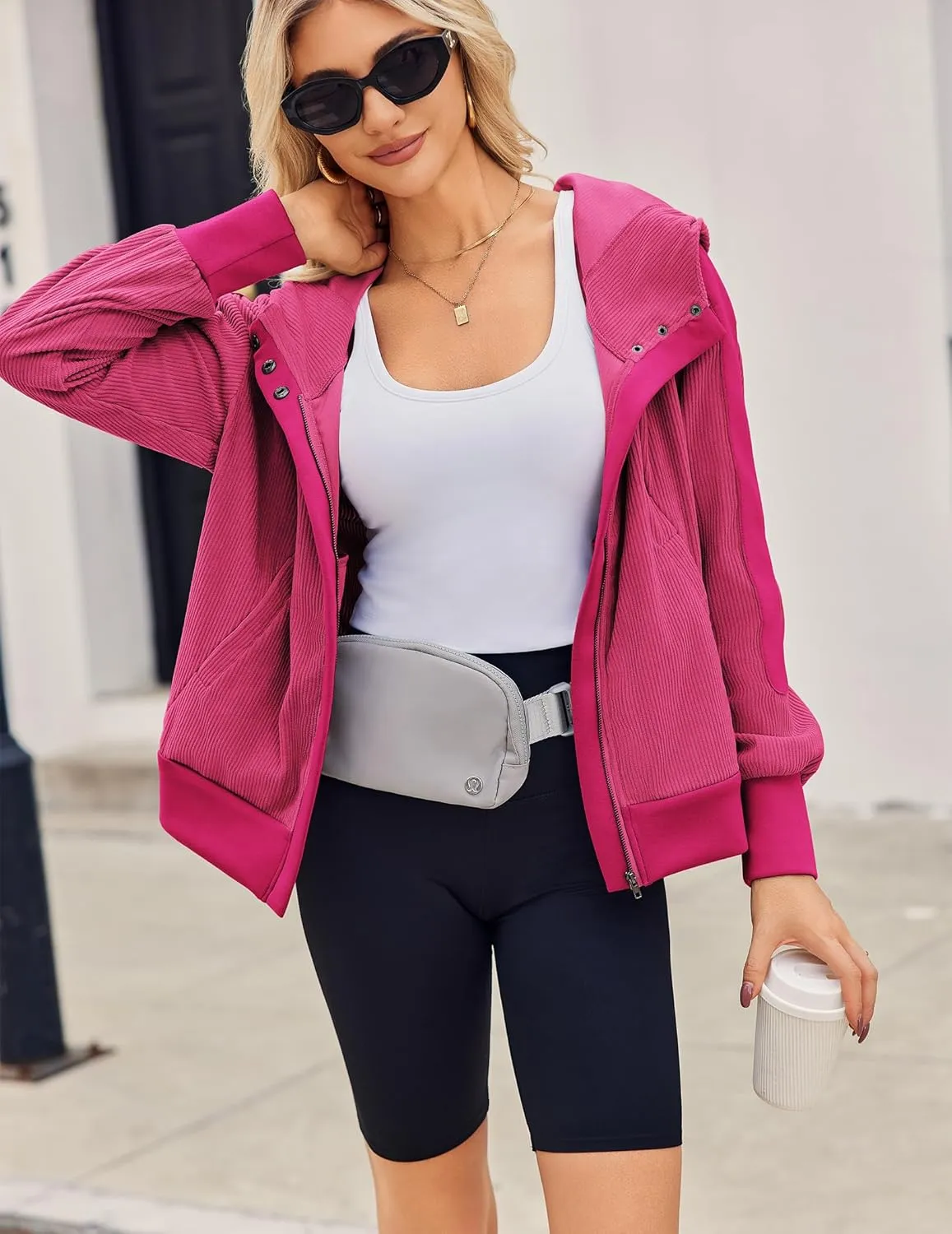 Zeagoo Womens Corduroy Knit Hoodies Zip Up Shirt Jacket