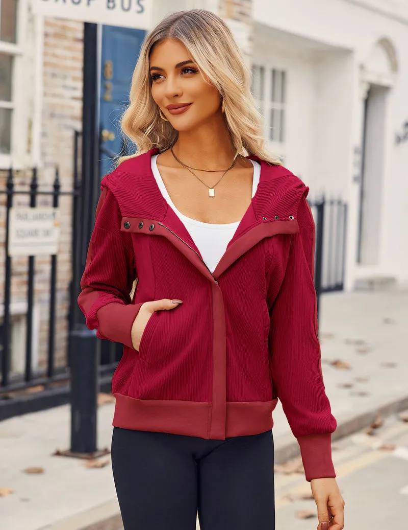 Zeagoo Womens Corduroy Knit Hoodies Zip Up Shirt Jacket